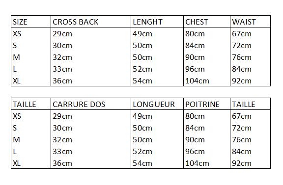 Tableau des tailles et mesures du vêtement