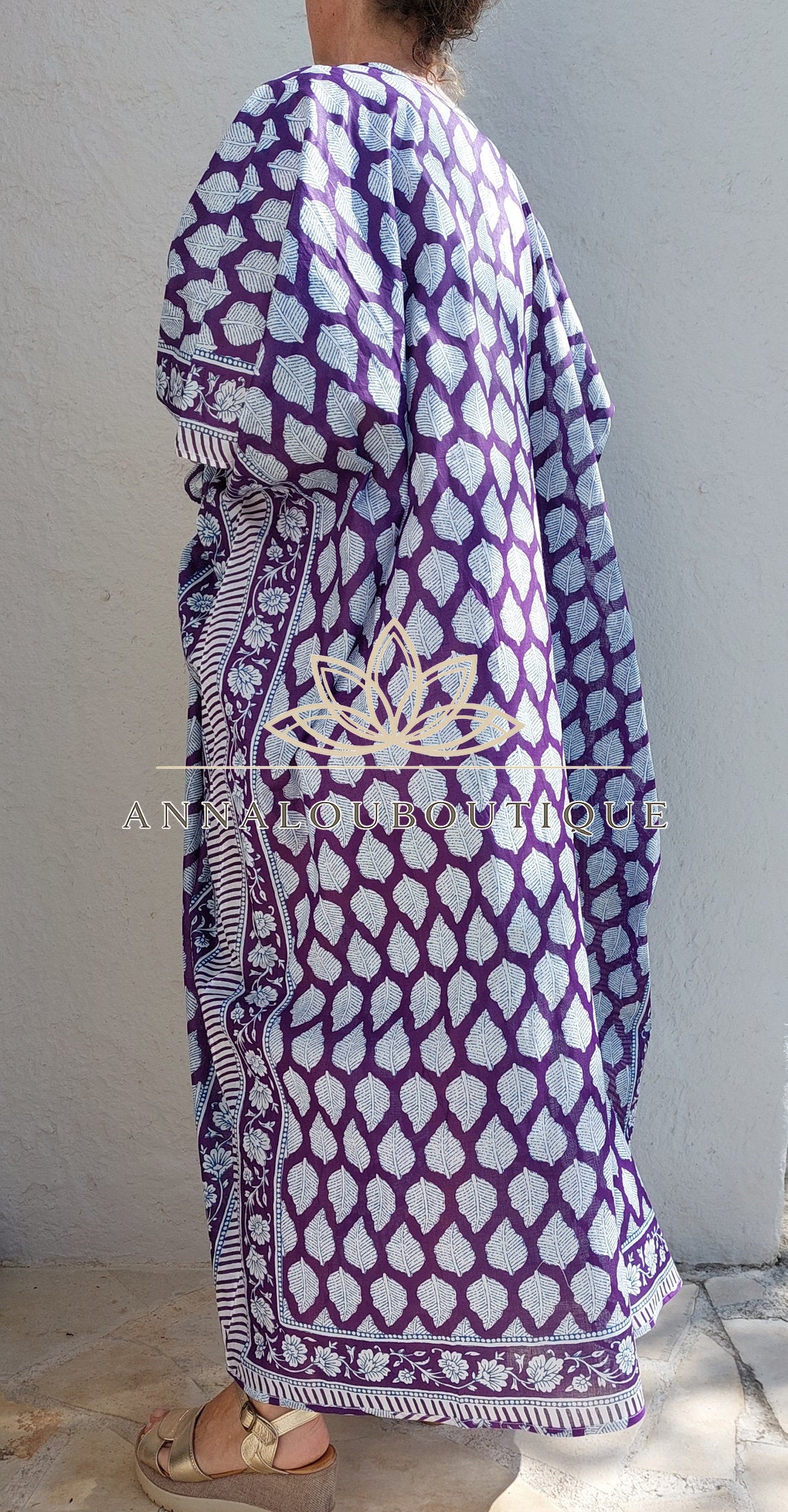 Boho Chic Cotton Bathrobe – Bright Purple Beach Kimono with Belt, Unique Piece Annalou Design