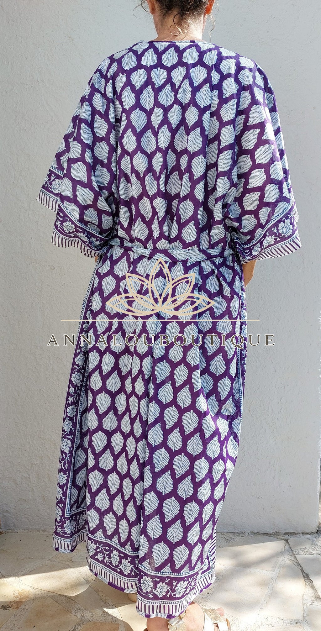 Boho Chic Cotton Bathrobe – Bright Purple Beach Kimono with Belt, Unique Piece Annalou Design