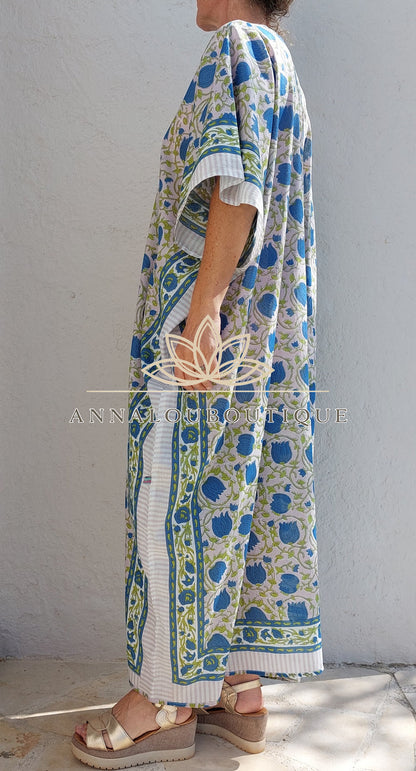 Kimono de plage fleuri en coton avec ceinture fine