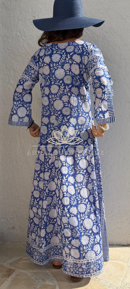 Long navy floral cotton kaftan