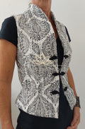 Hippie Chic Cotton Waistcoat – Fitted Corset Vest with Black Brandenburg Closures Annalou Design
