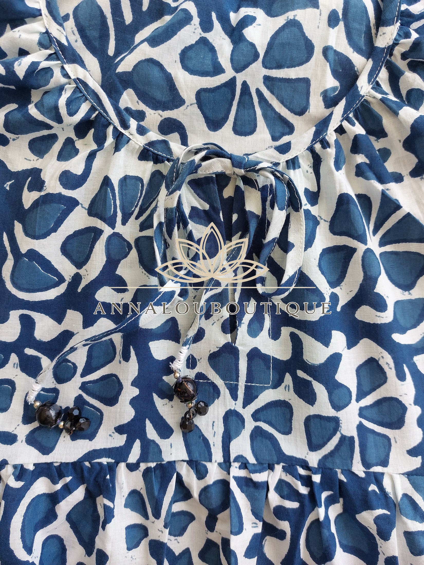Boheme Chic Cotton Maxi Dress – Navy Blue Summer Outfit Annalou Design