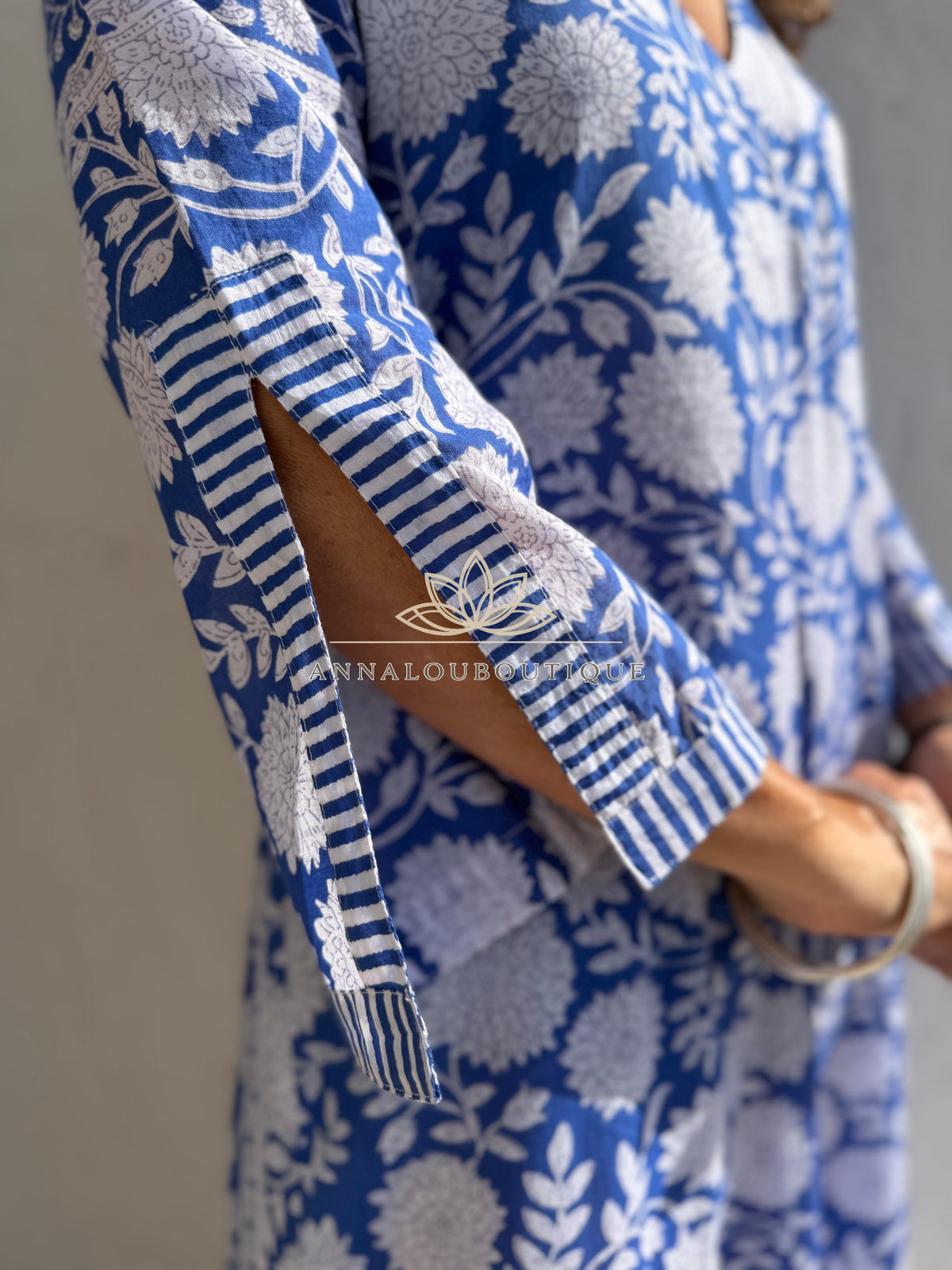Long navy floral cotton kaftan