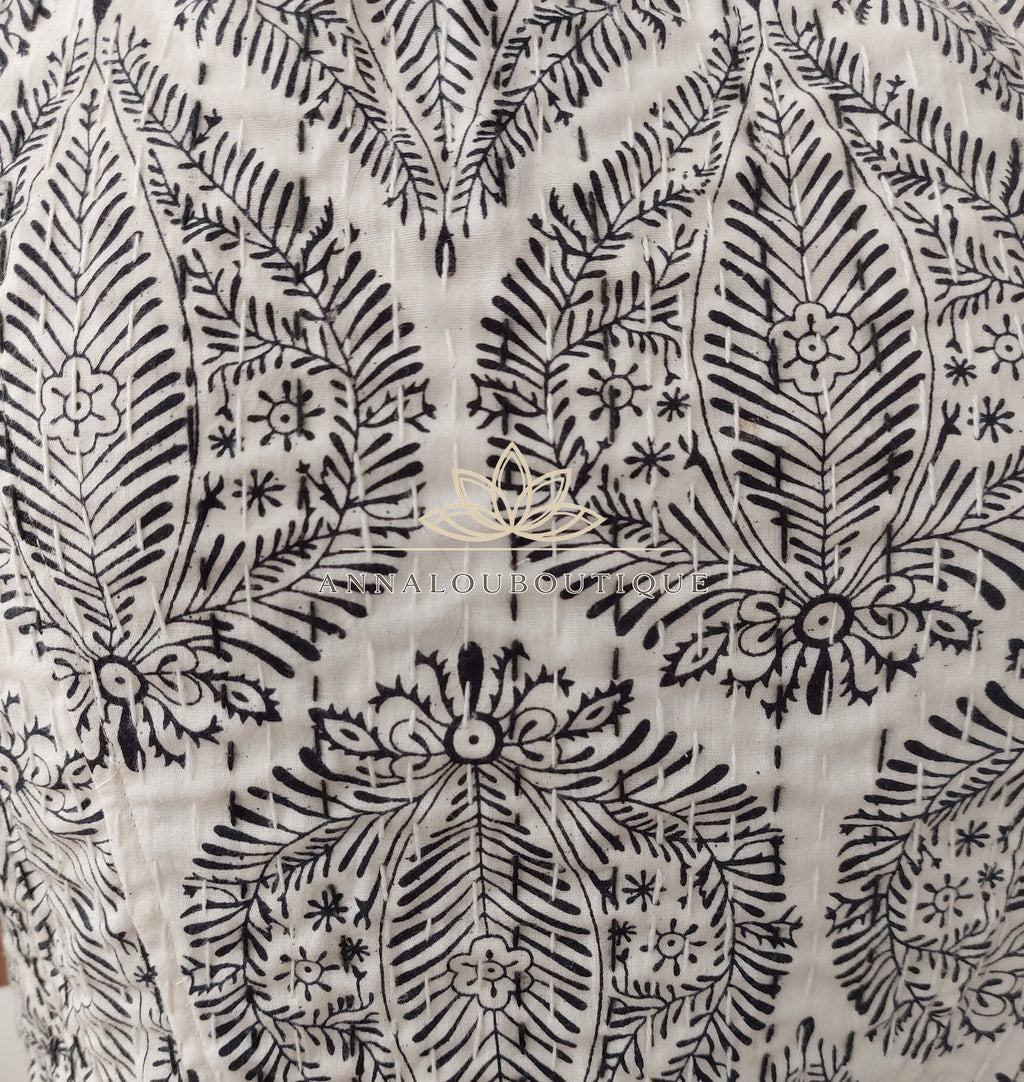 Hippie Chic Cotton Waistcoat – Fitted Corset Vest with Black Brandenburg Closures Annalou Design