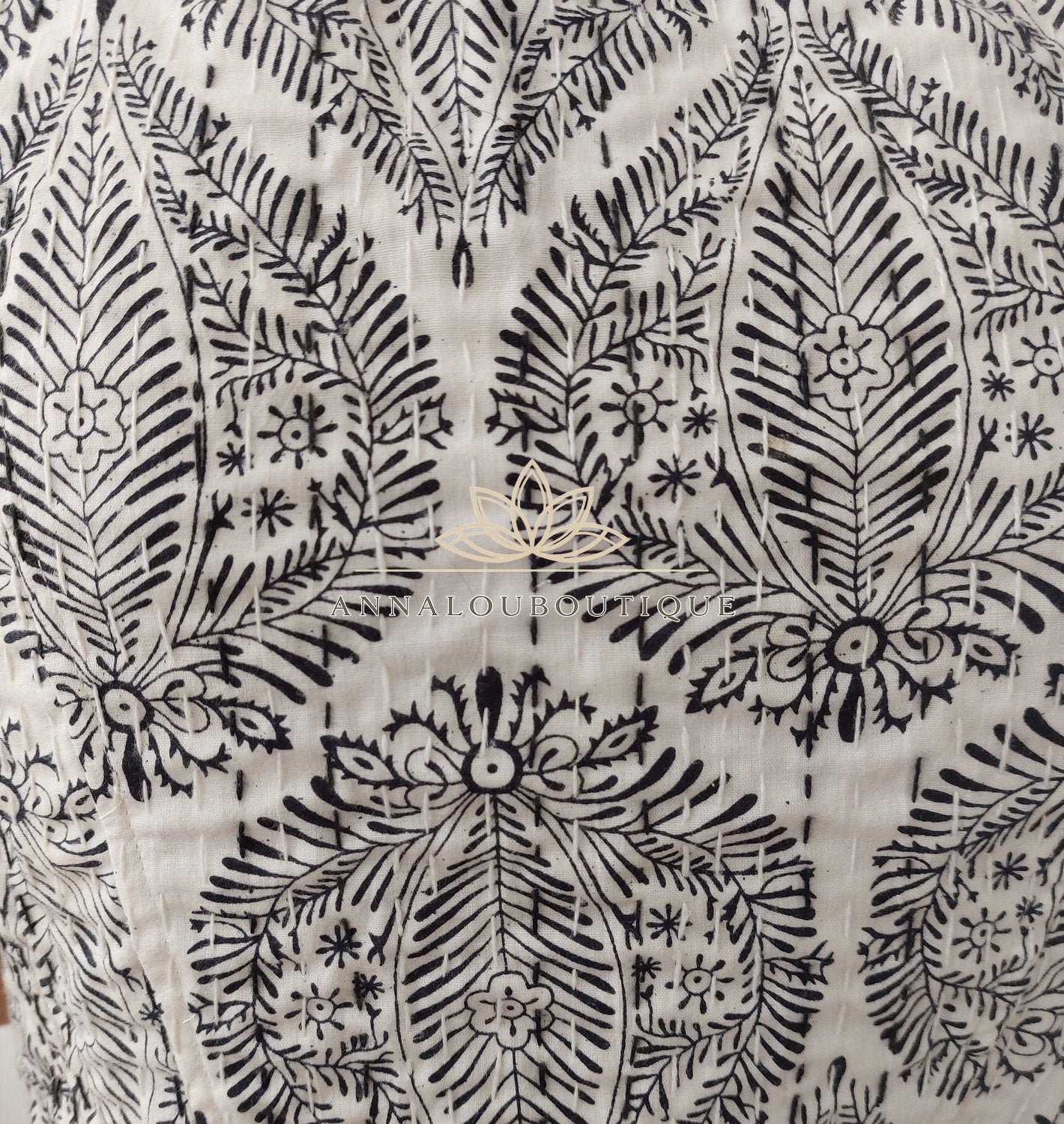 Hippie Chic Cotton Waistcoat – Fitted Corset Vest with Black Brandenburg Closures Annalou Design