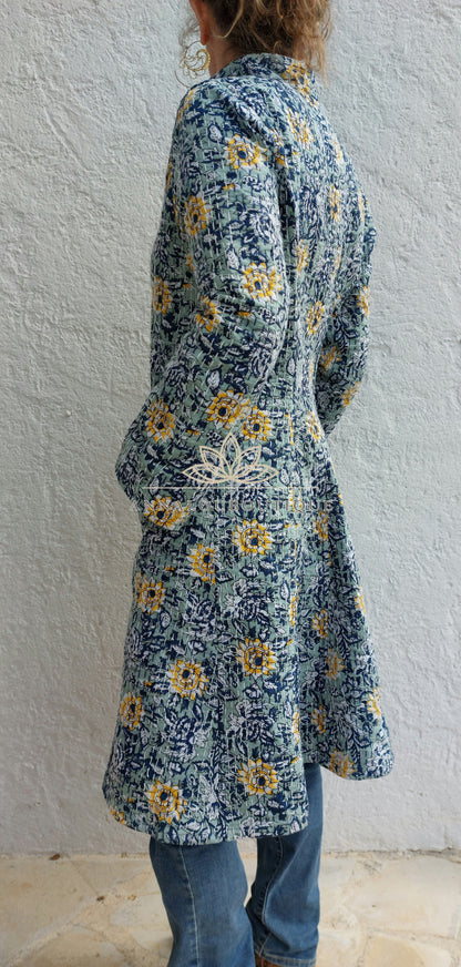 Embroidered navy and green frock coat