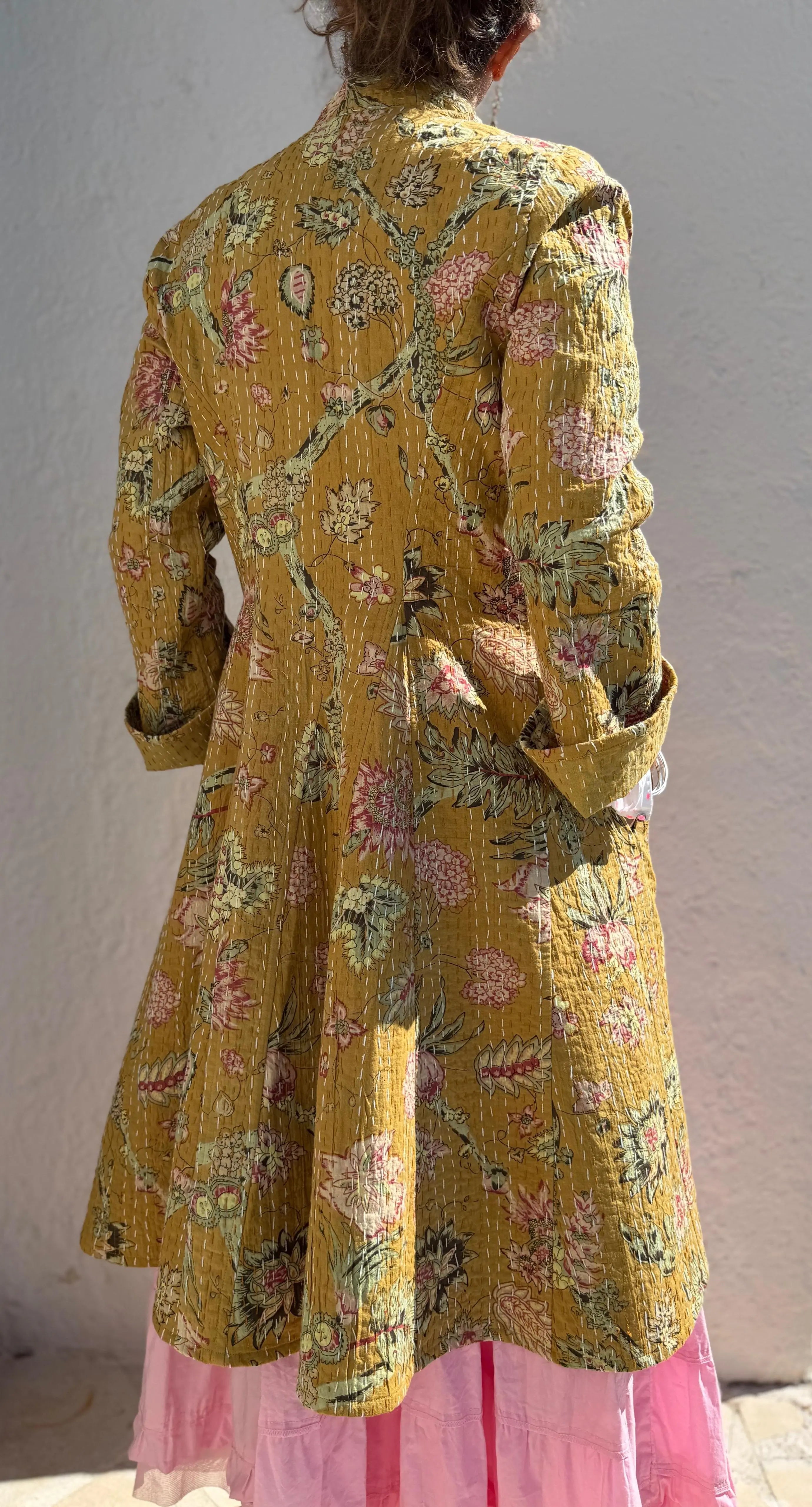 Boheme Chic Cotton Frock Coat – Pink Hydrangea Print & Shell Buttons Annalou Design