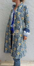 Boho Chic Hand Embroidered Frock Coat – Navy & Green Wedding Jacket with Trumpet Sleeves Annalou Design