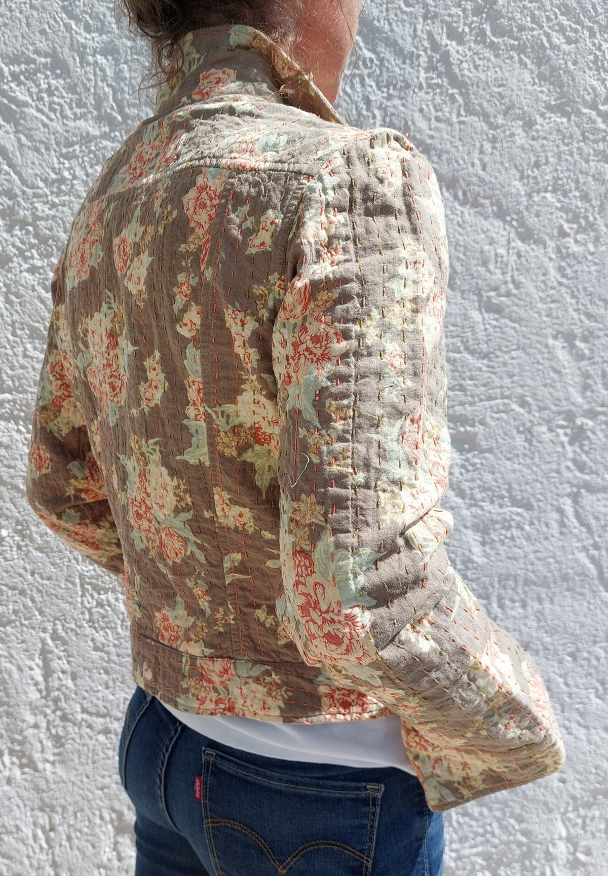 Brown Cotton Fitted Jacket, Denim Inspired Bohemian Jacket, Pastel Color Pattern, Casual Chic Women’s Layer, Limited Series Handmade Fashion