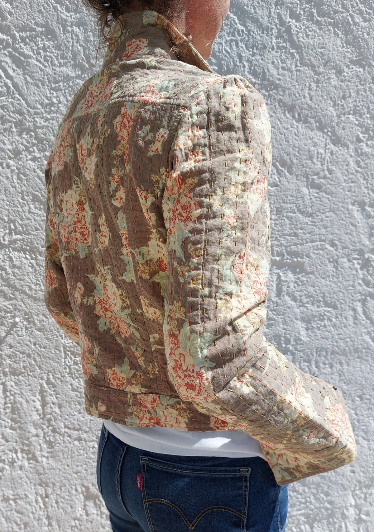 Brown Cotton Fitted Jacket, Denim Inspired Bohemian Jacket, Pastel Color Pattern, Casual Chic Women’s Layer, Limited Series Handmade Fashion