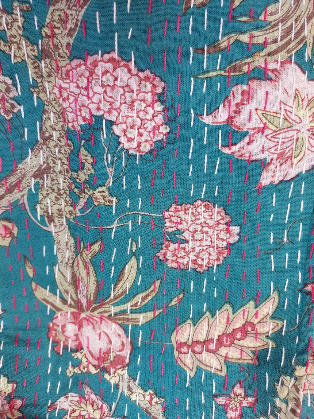 kimono jacket in cotton not quilted, teal color floral pattern, hand embroidery, mid-season jacket, trumpet sleeves, cardigan shape