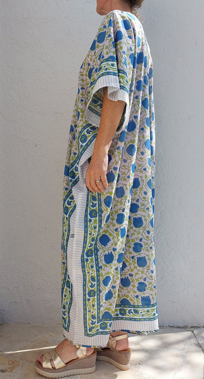 Kimono de plage fleuri en coton avec ceinture fine