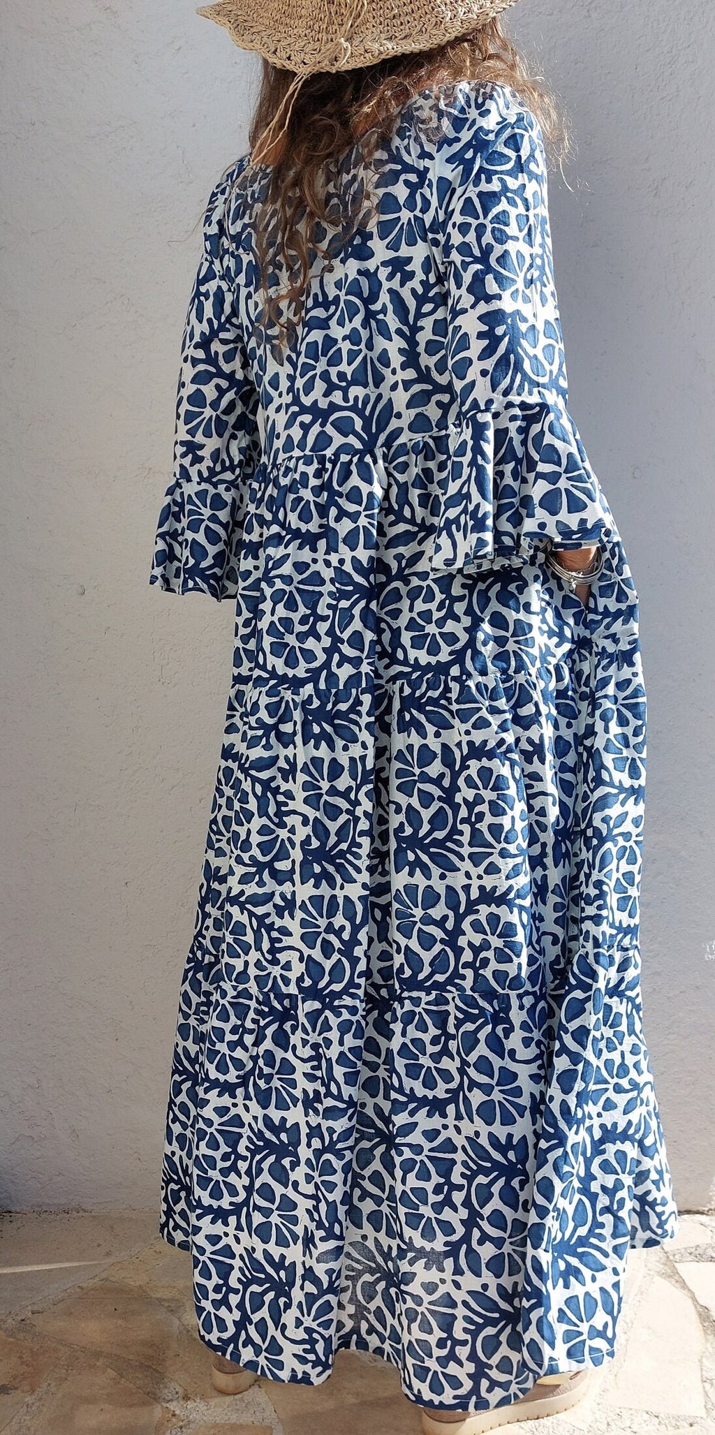 long dress in soft cotton,navy blue color,summer dress boho chic