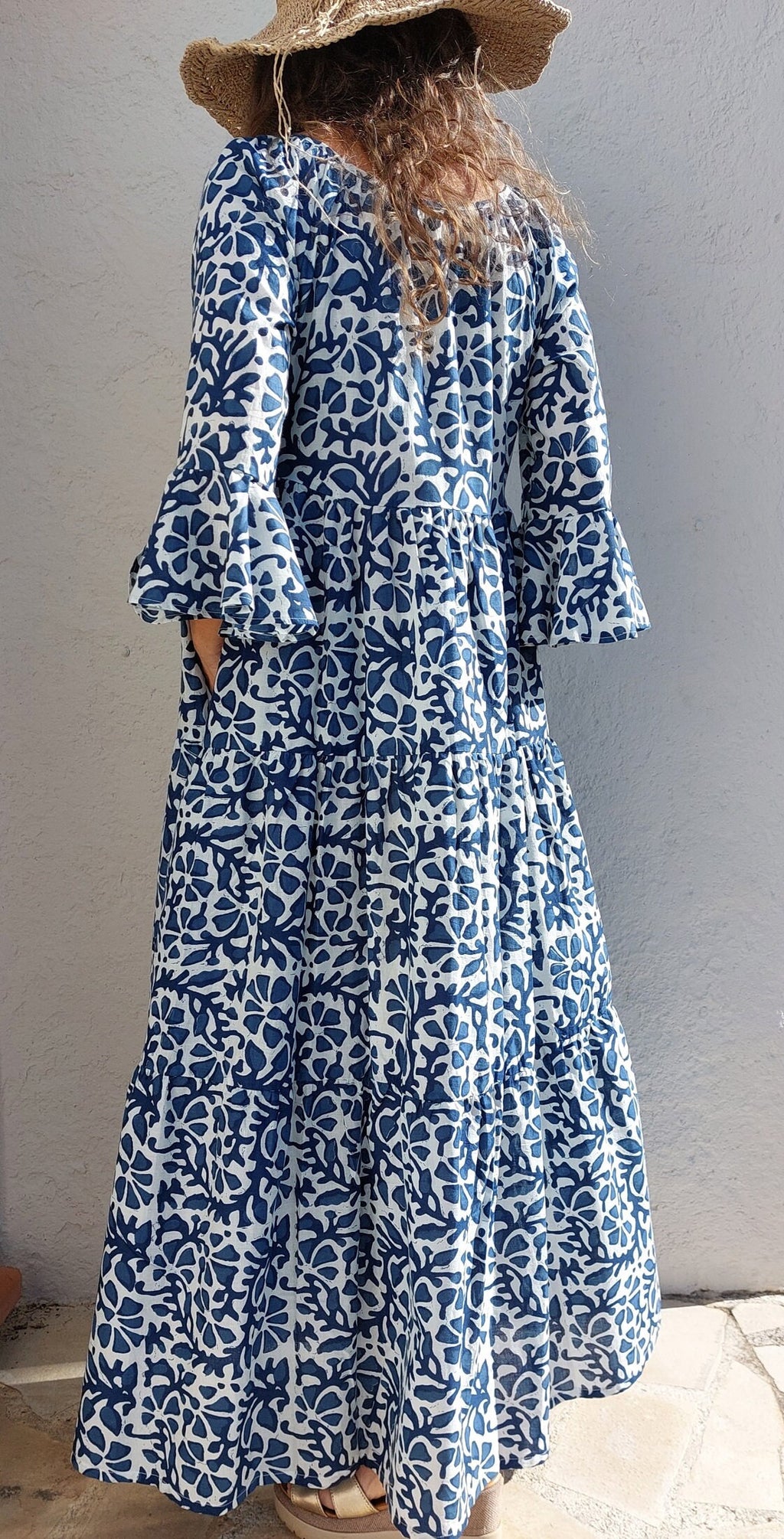 long dress in soft cotton,navy blue color,summer dress boho chic