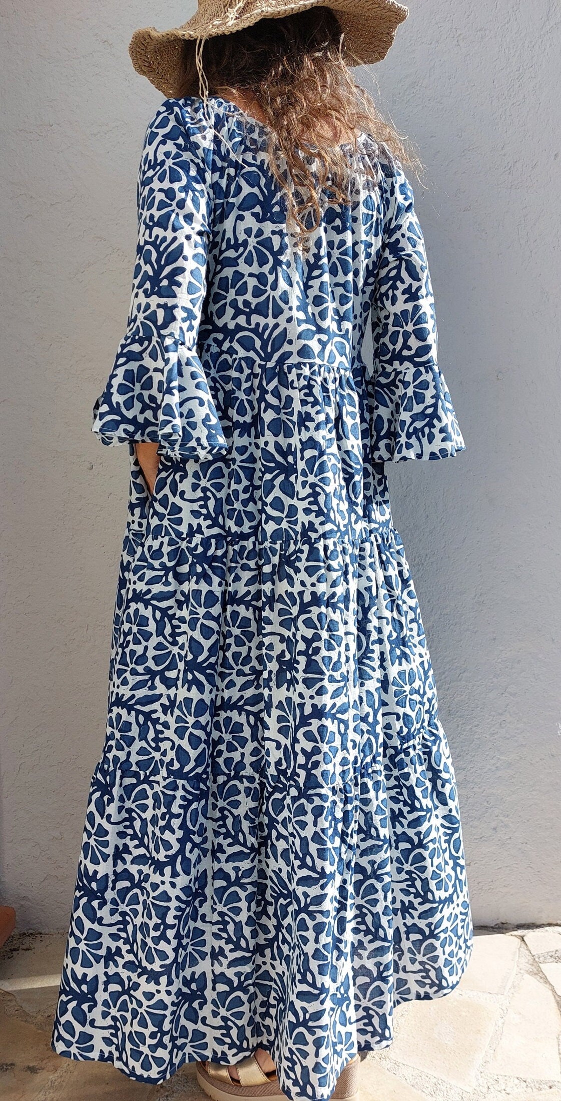 long dress in soft cotton,navy blue color,summer dress boho chic
