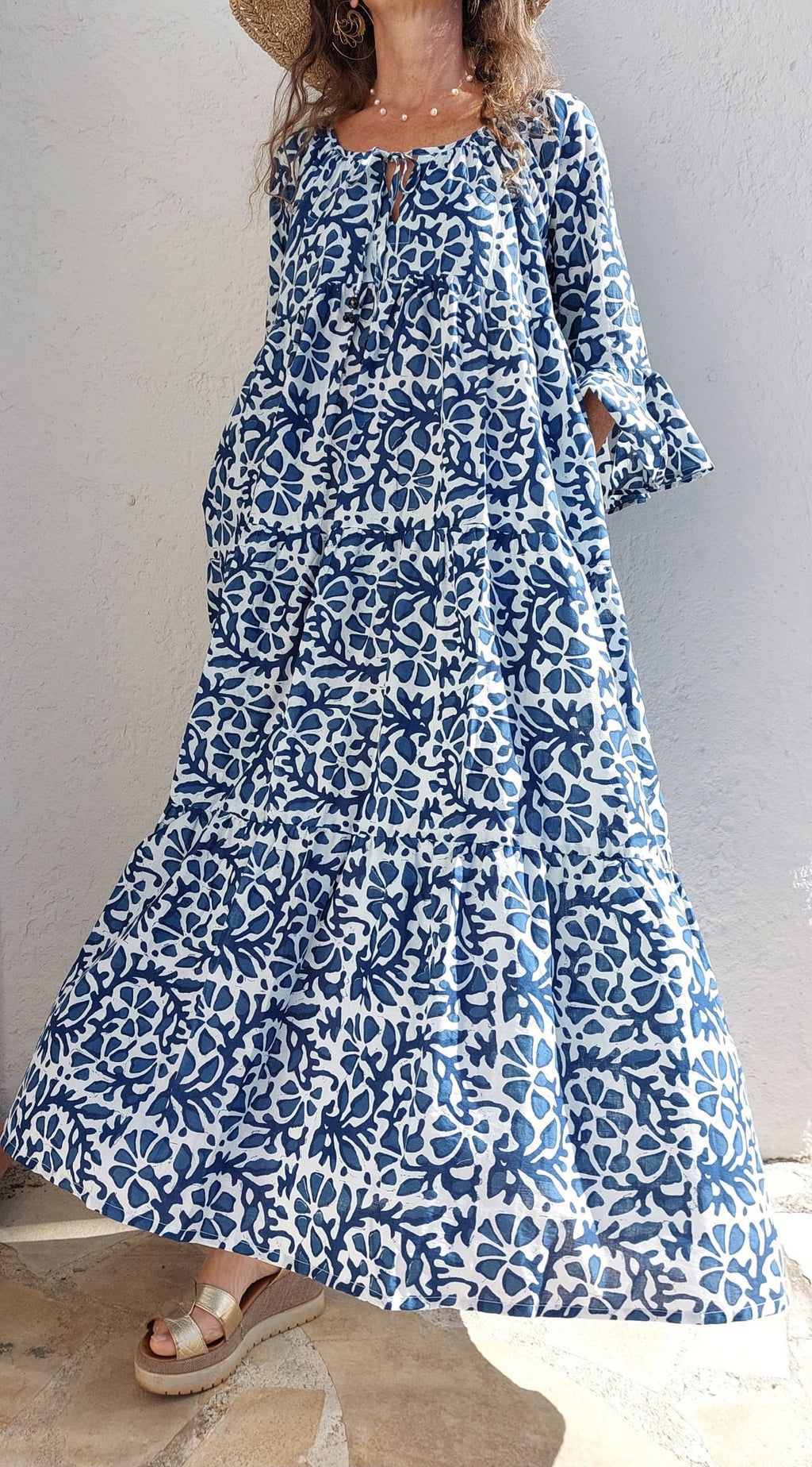 long dress in soft cotton,navy blue color,summer dress boho chic