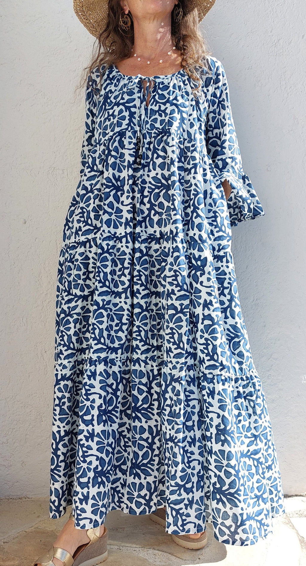 long dress in soft cotton,navy blue color,summer dress boho chic