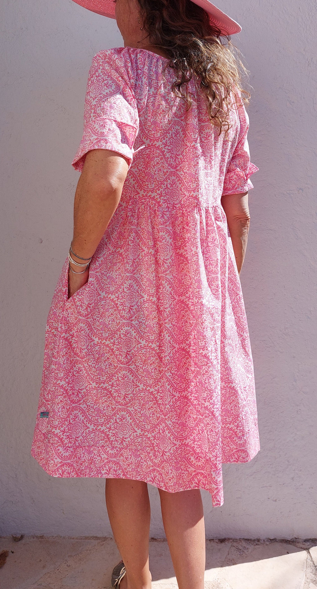 midi dress in cotton pink pattern