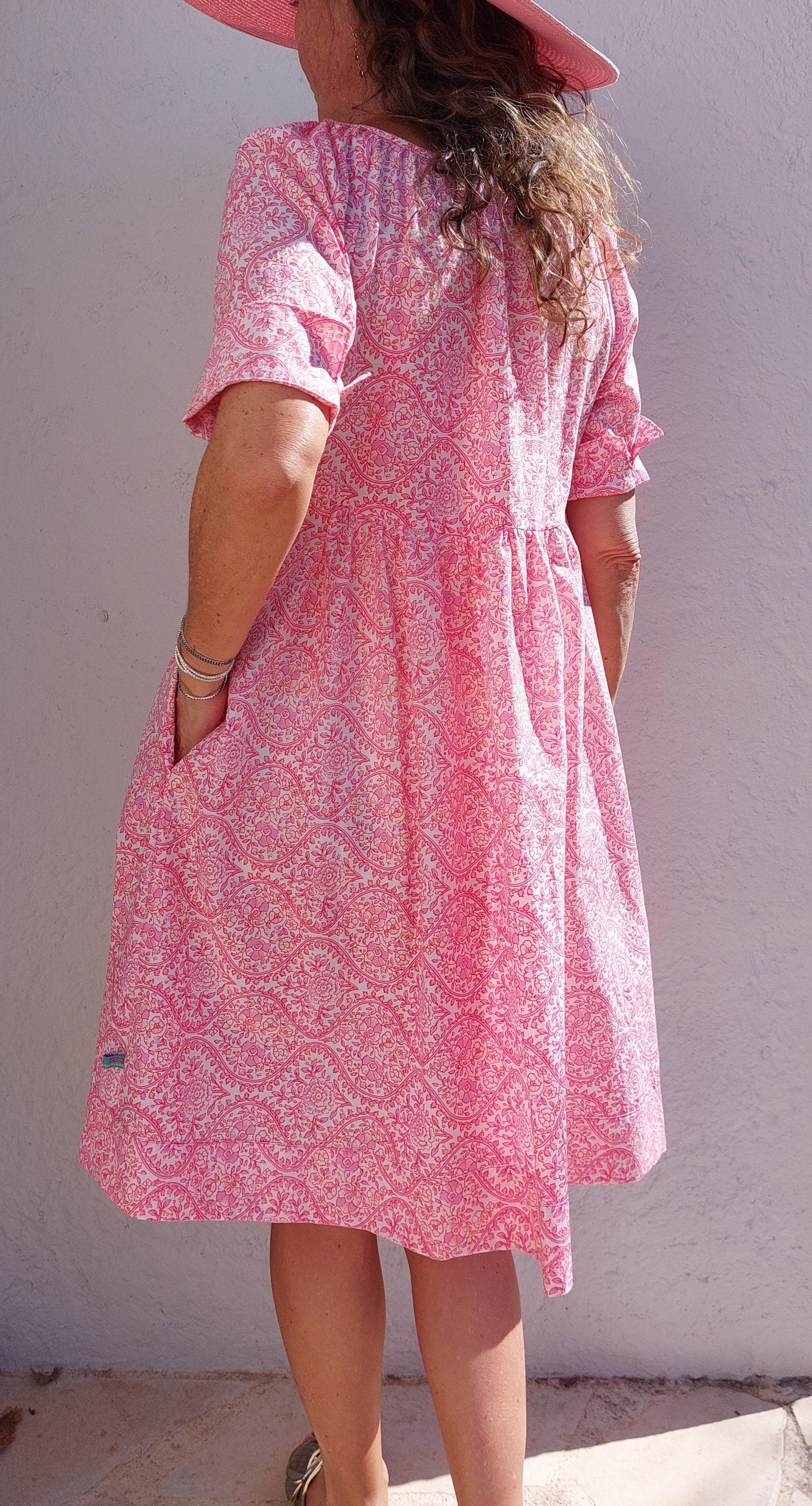 midi dress in cotton pink pattern