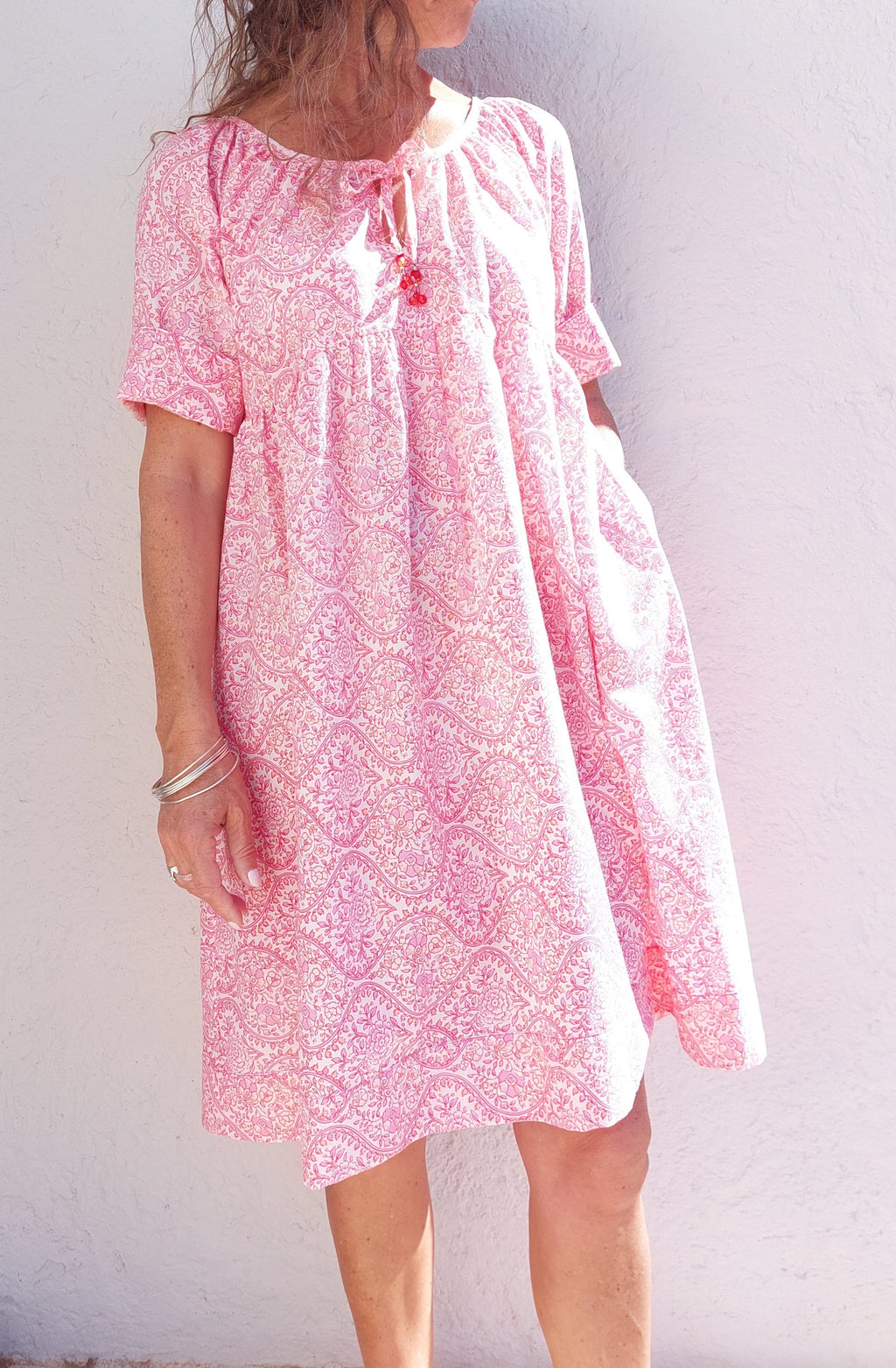 midi dress in cotton pink pattern