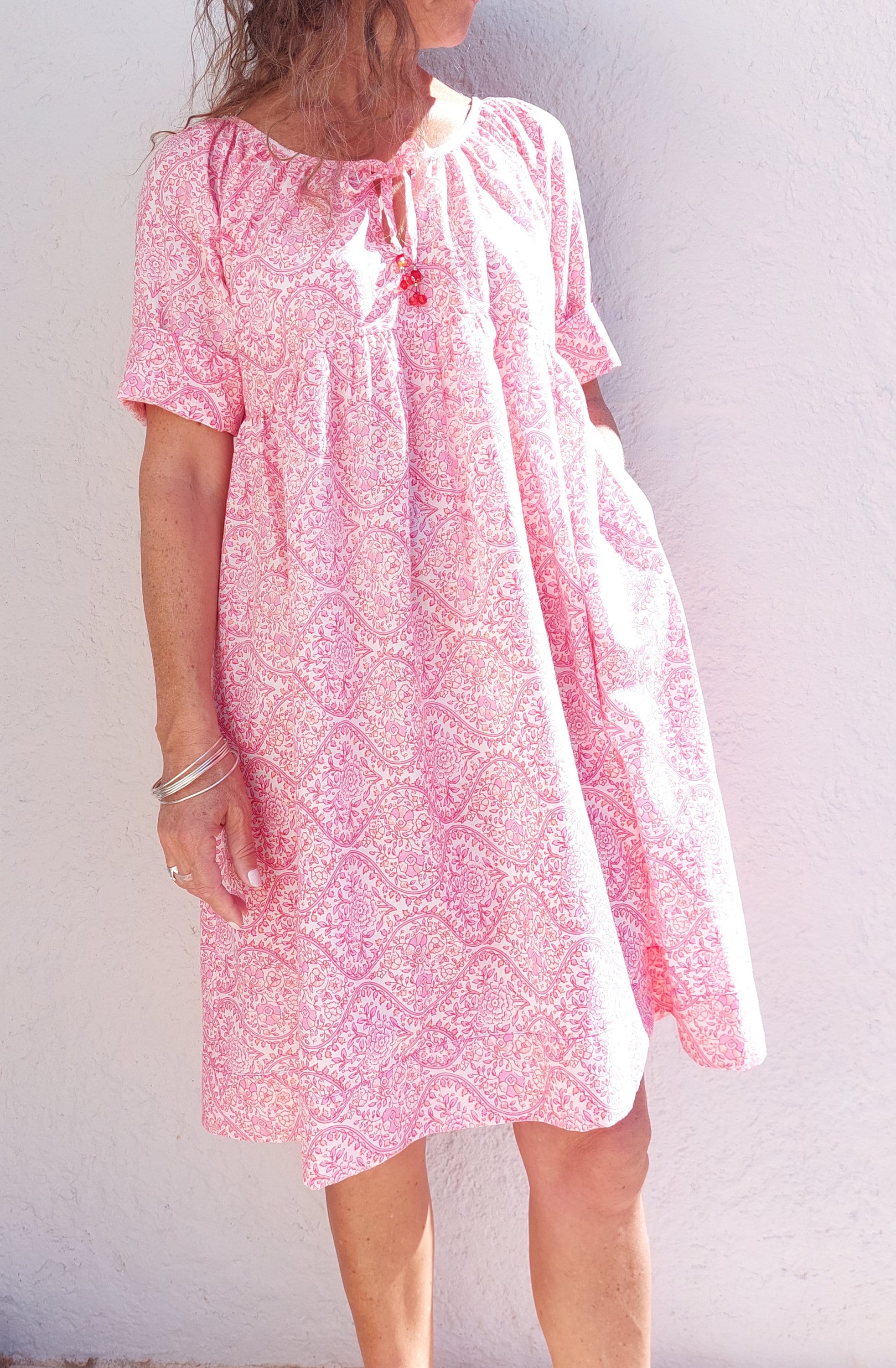 midi dress in cotton pink pattern