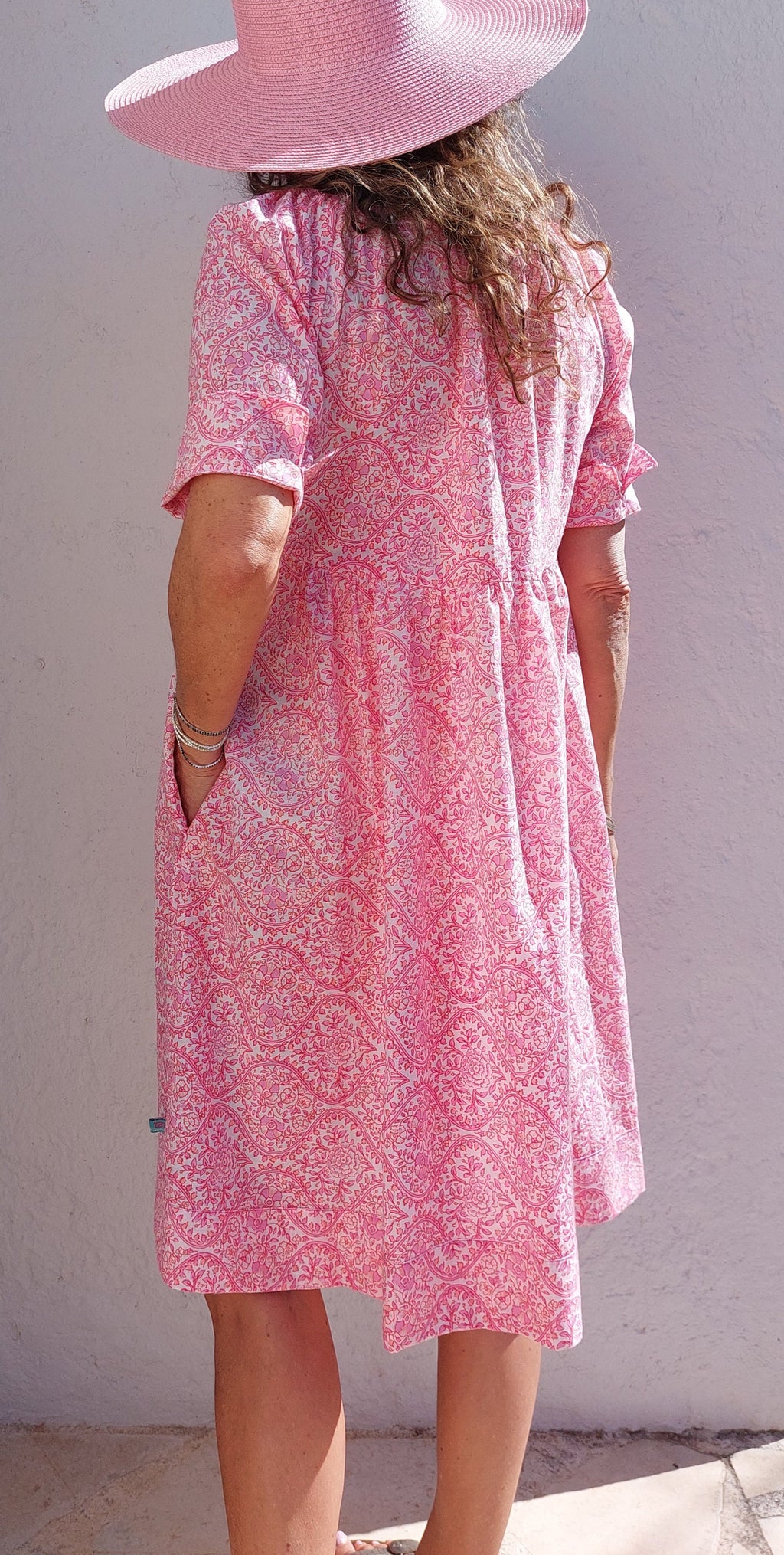 midi dress in cotton pink pattern