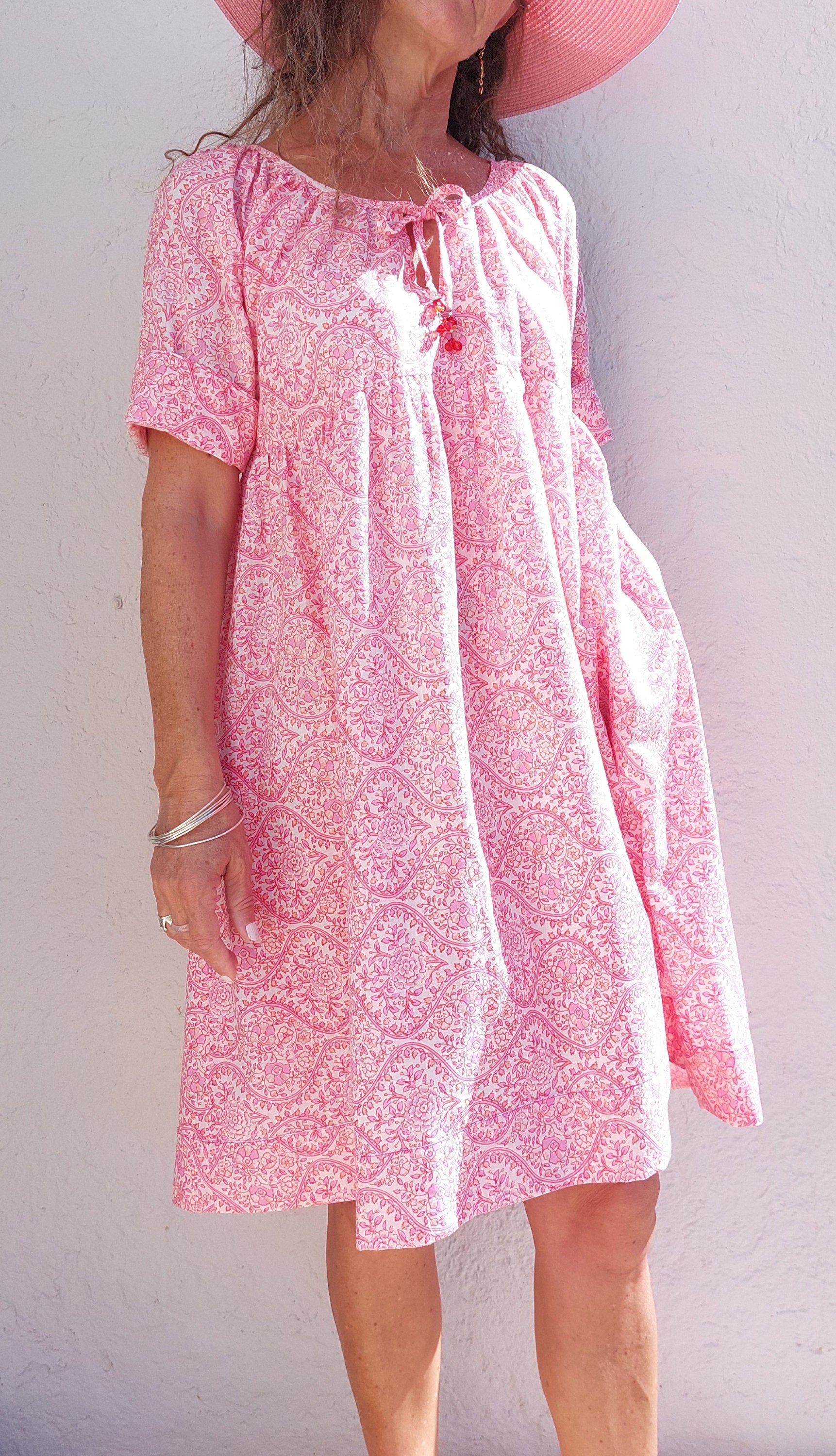 midi dress in cotton pink pattern