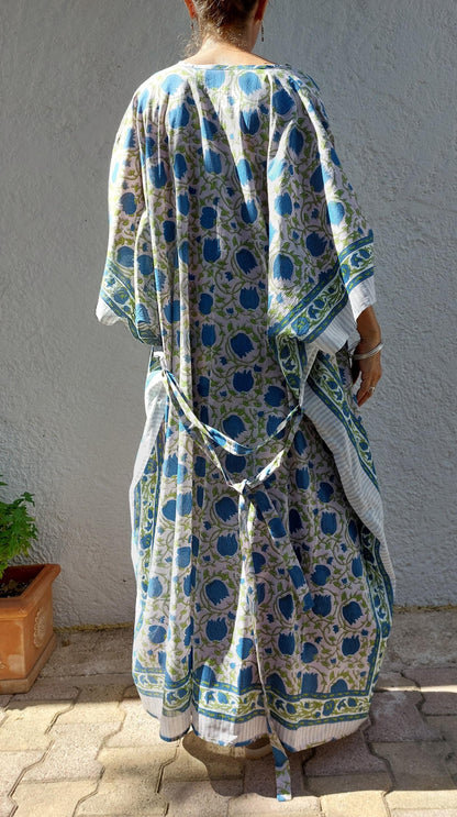Kimono de plage fleuri en coton avec ceinture fine