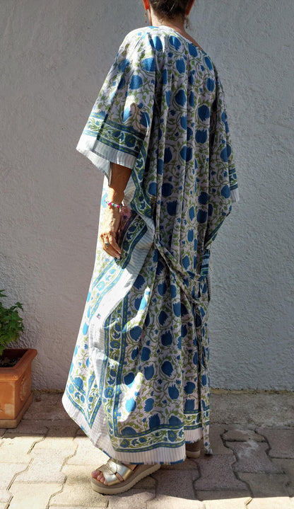 Kimono de plage fleuri en coton avec ceinture fine