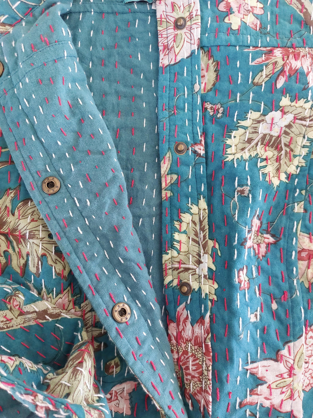 Teal and pink cotton denim-style jacket