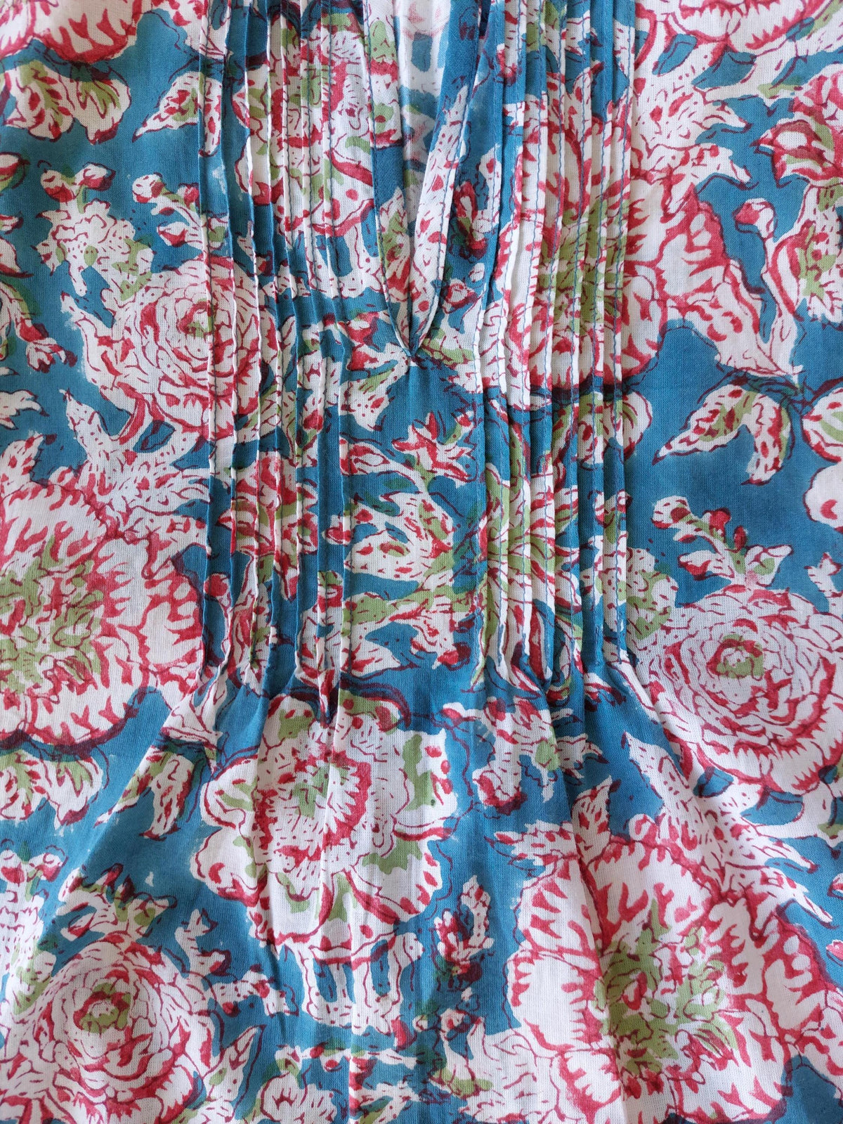 Turquoise Red Floral Cotton Maxi Dress, Hand Block Printed Long Summer Dress, Bohemian Chic Outfit, Lightweight Cotton Resort Wear
