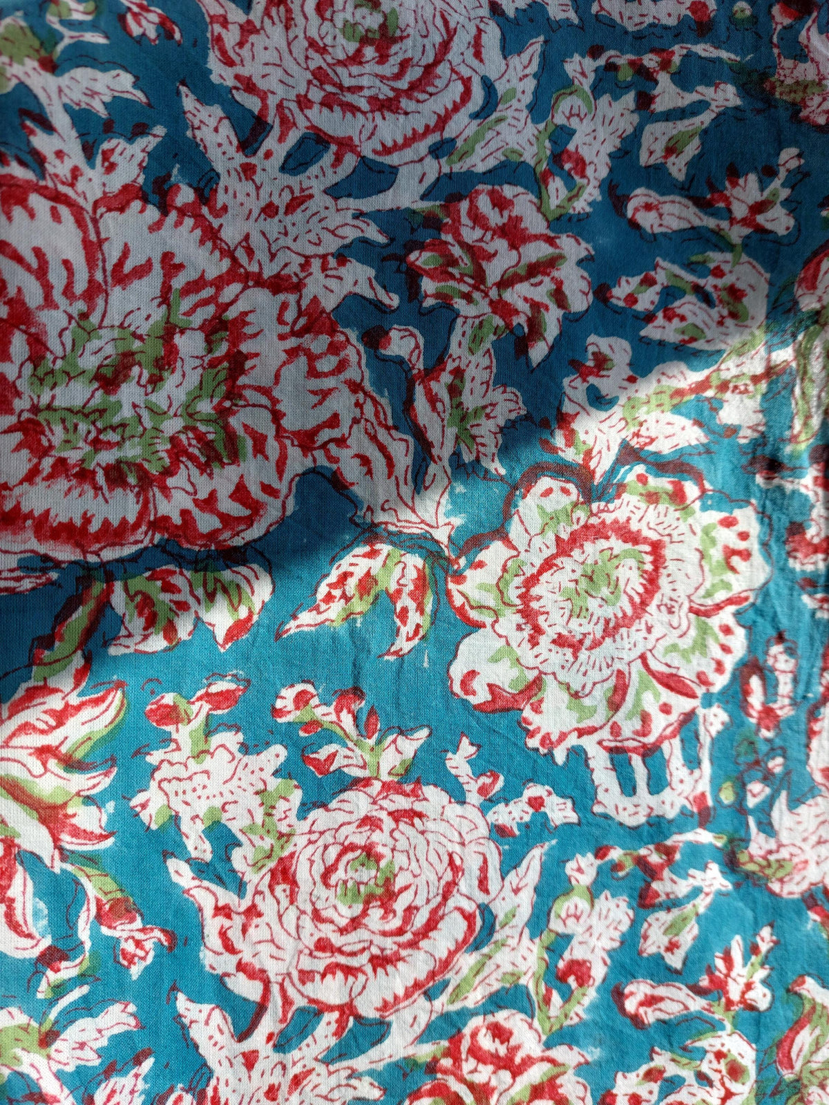 Turquoise Red Floral Cotton Maxi Dress, Hand Block Printed Long Summer Dress, Bohemian Chic Outfit, Lightweight Cotton Resort Wear