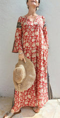 long kaftan in soft cotton,rusty-beige colors