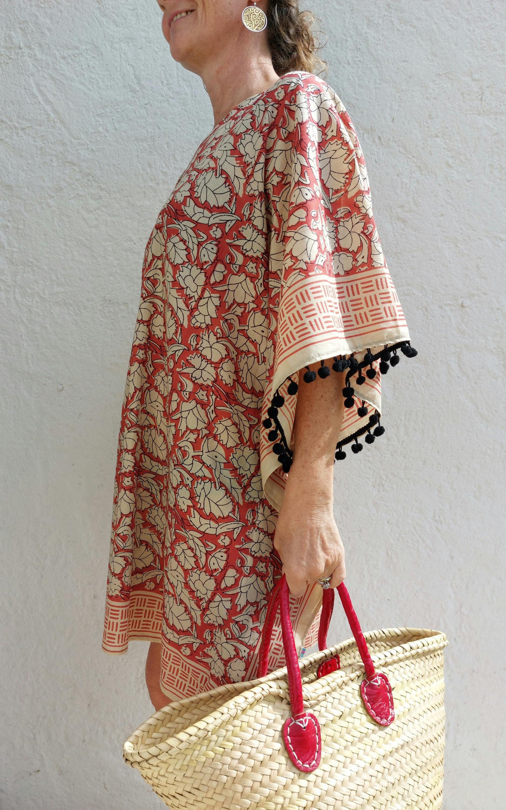 Rust Beige Short Kaftan, Soft Cotton Beach Cover Up, Bohemian Summer Tunic, Lightweight Resort Wear, Handmade Women's Fashion