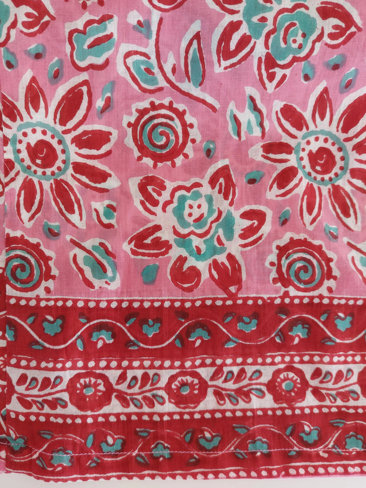 Long pink floral cotton kaftan with sequin trim