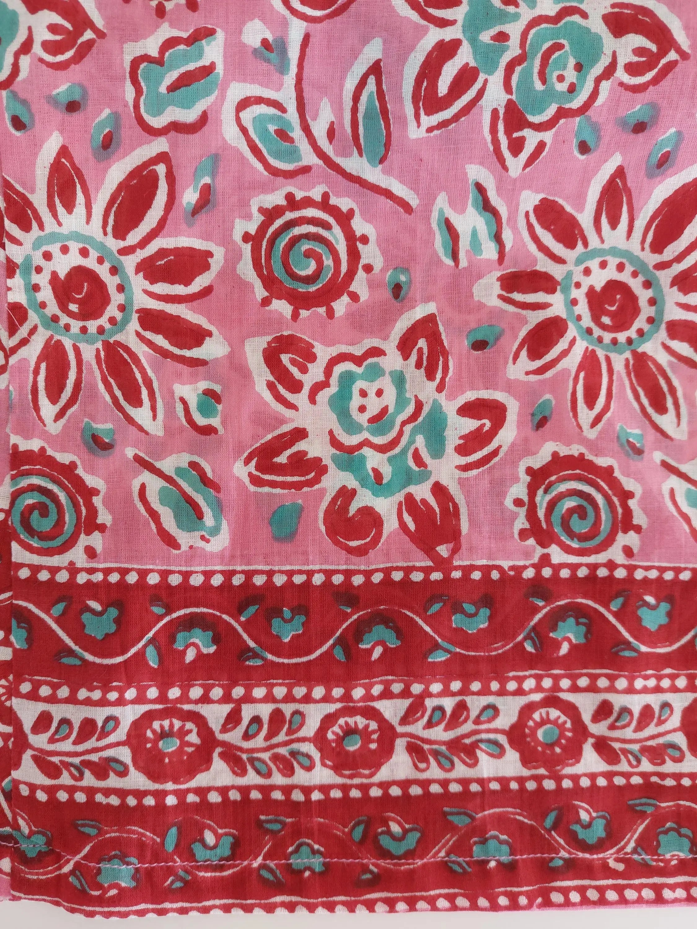long kaftan in soft cotton, pink floral pattern