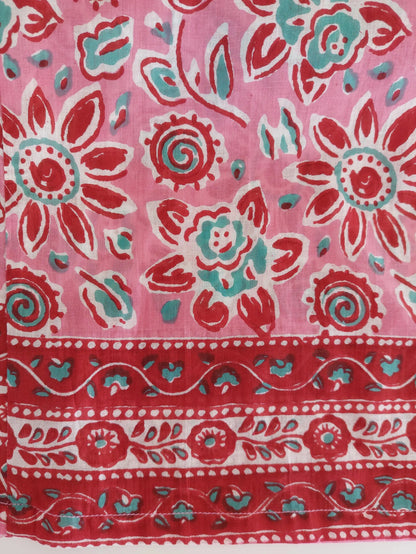 Long pink floral cotton kaftan with sequin trim