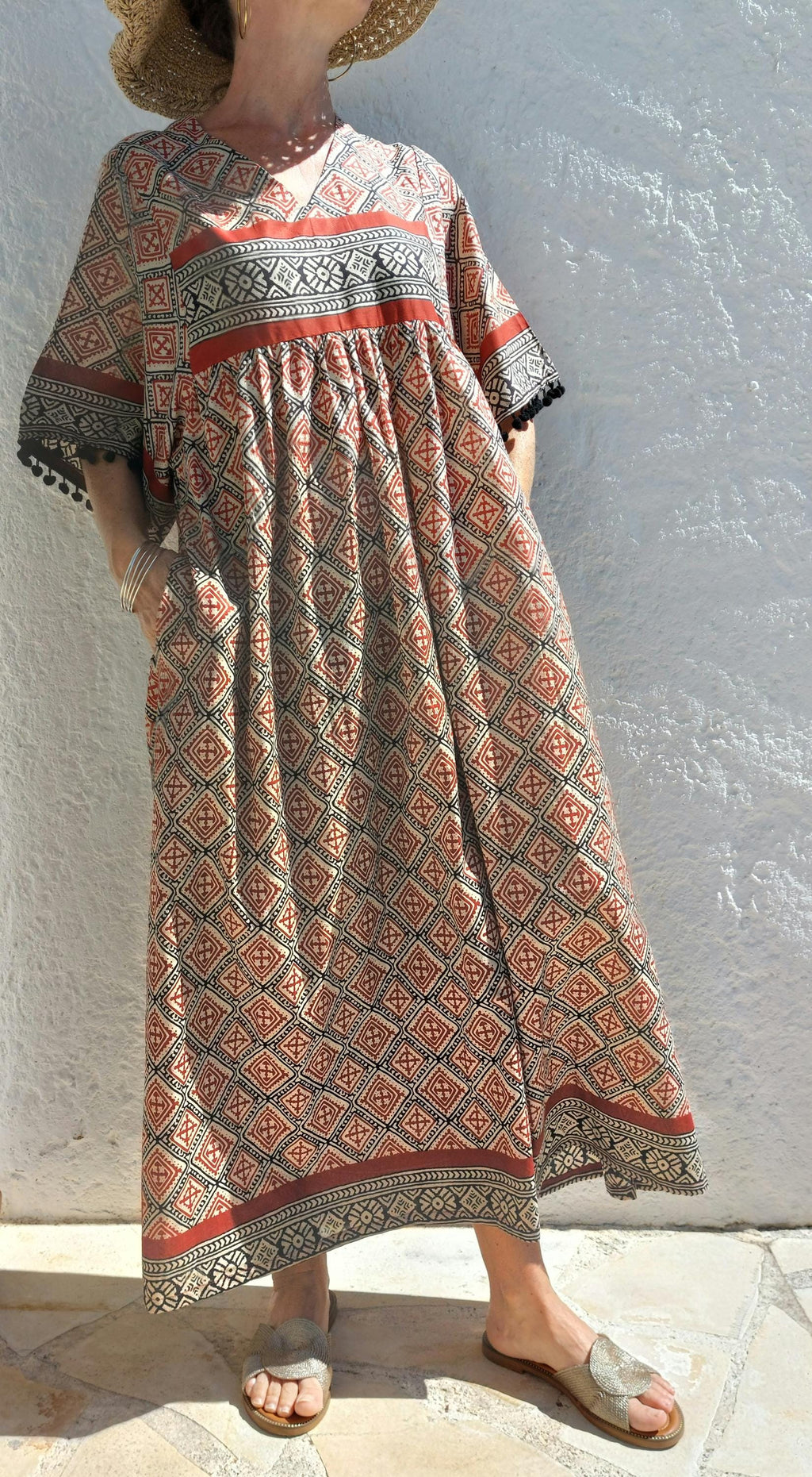 oversize dress,black diamonds pattern on soft cotton