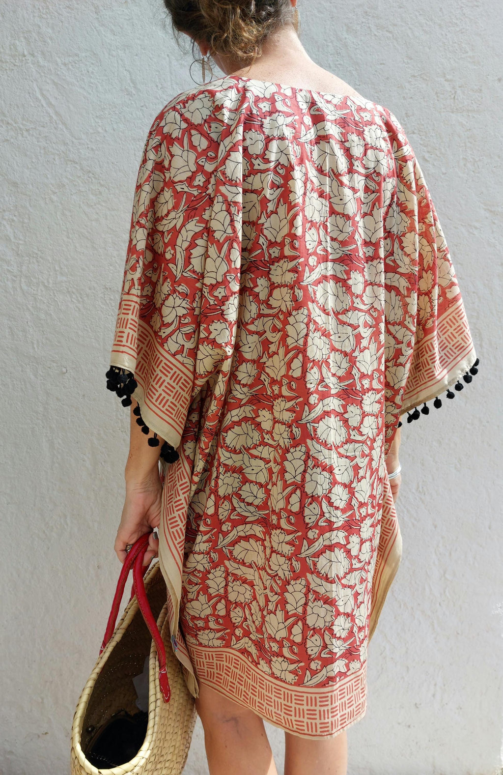 Rust Beige Short Kaftan, Soft Cotton Beach Cover Up, Bohemian Summer Tunic, Lightweight Resort Wear, Handmade Women's Fashion