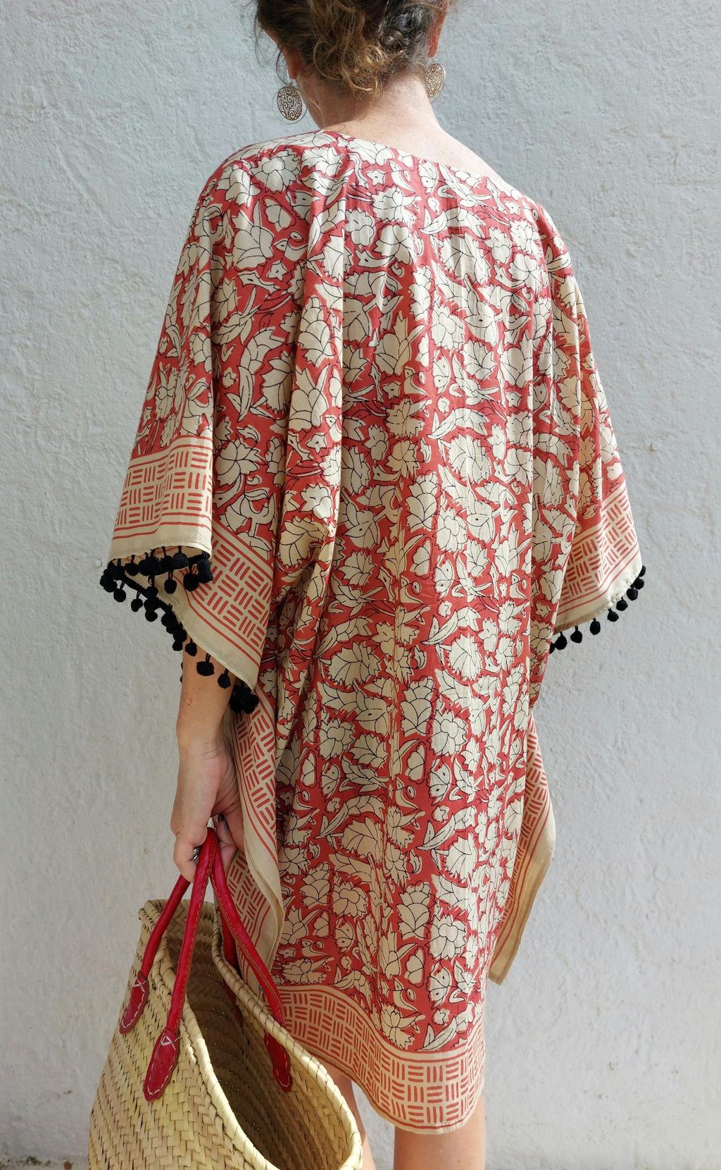 Rust Beige Short Kaftan, Soft Cotton Beach Cover Up, Bohemian Summer Tunic, Lightweight Resort Wear, Handmade Women's Fashion