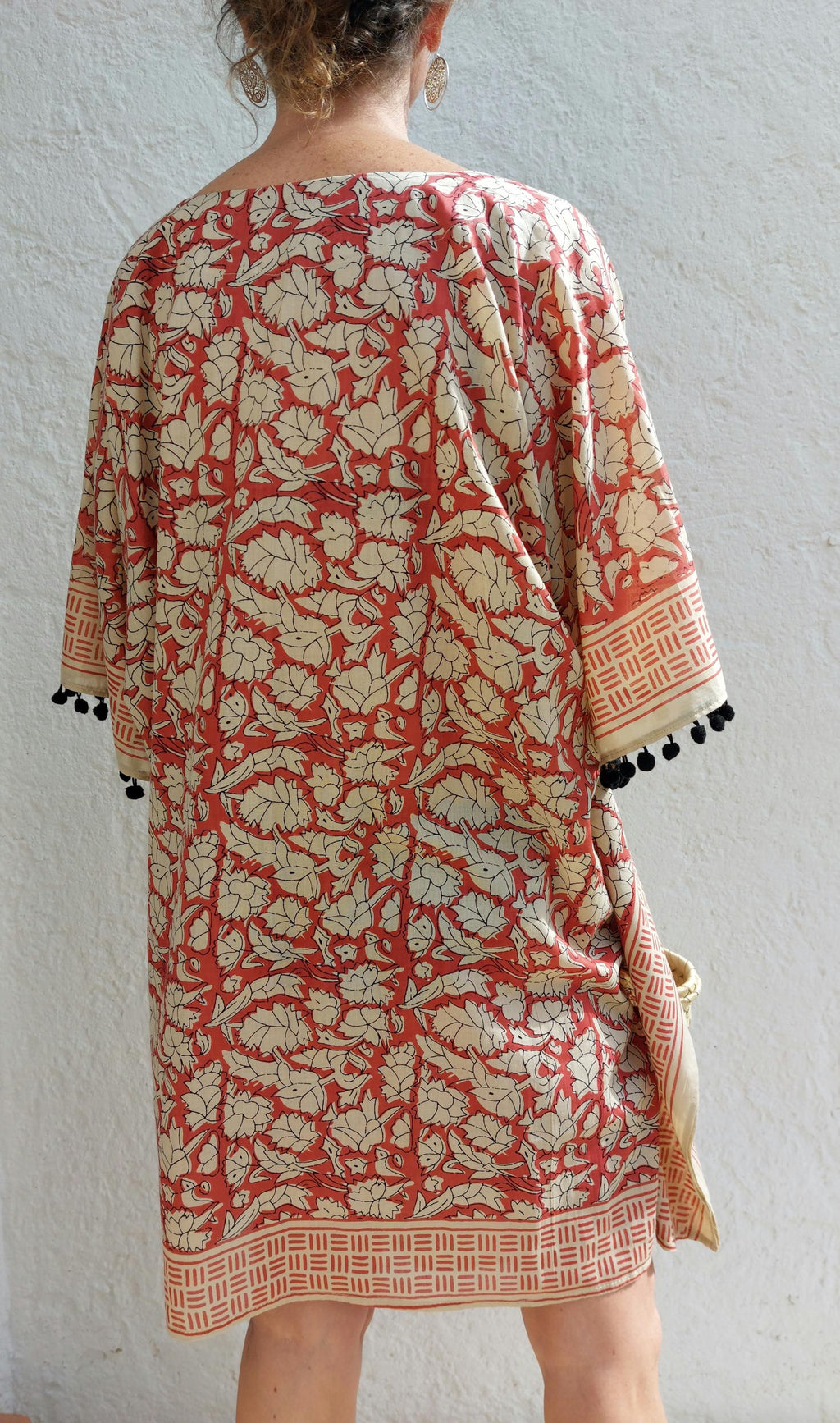 Rust Beige Short Kaftan, Soft Cotton Beach Cover Up, Bohemian Summer Tunic, Lightweight Resort Wear, Handmade Women's Fashion