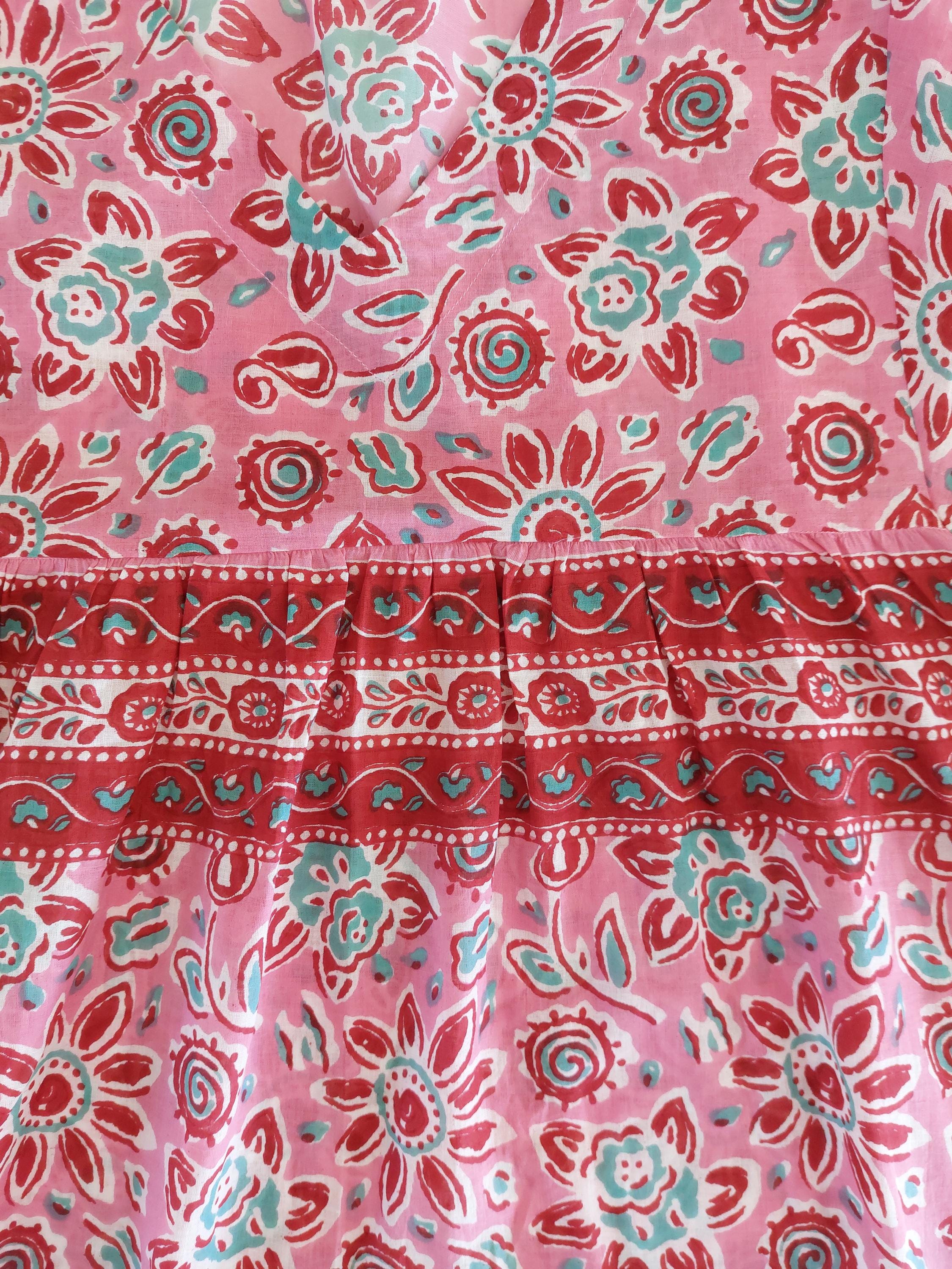One of a Kind Cotton Dress – Oversized Boheme Summer Dress with Teal Sequin Lace Sleeves