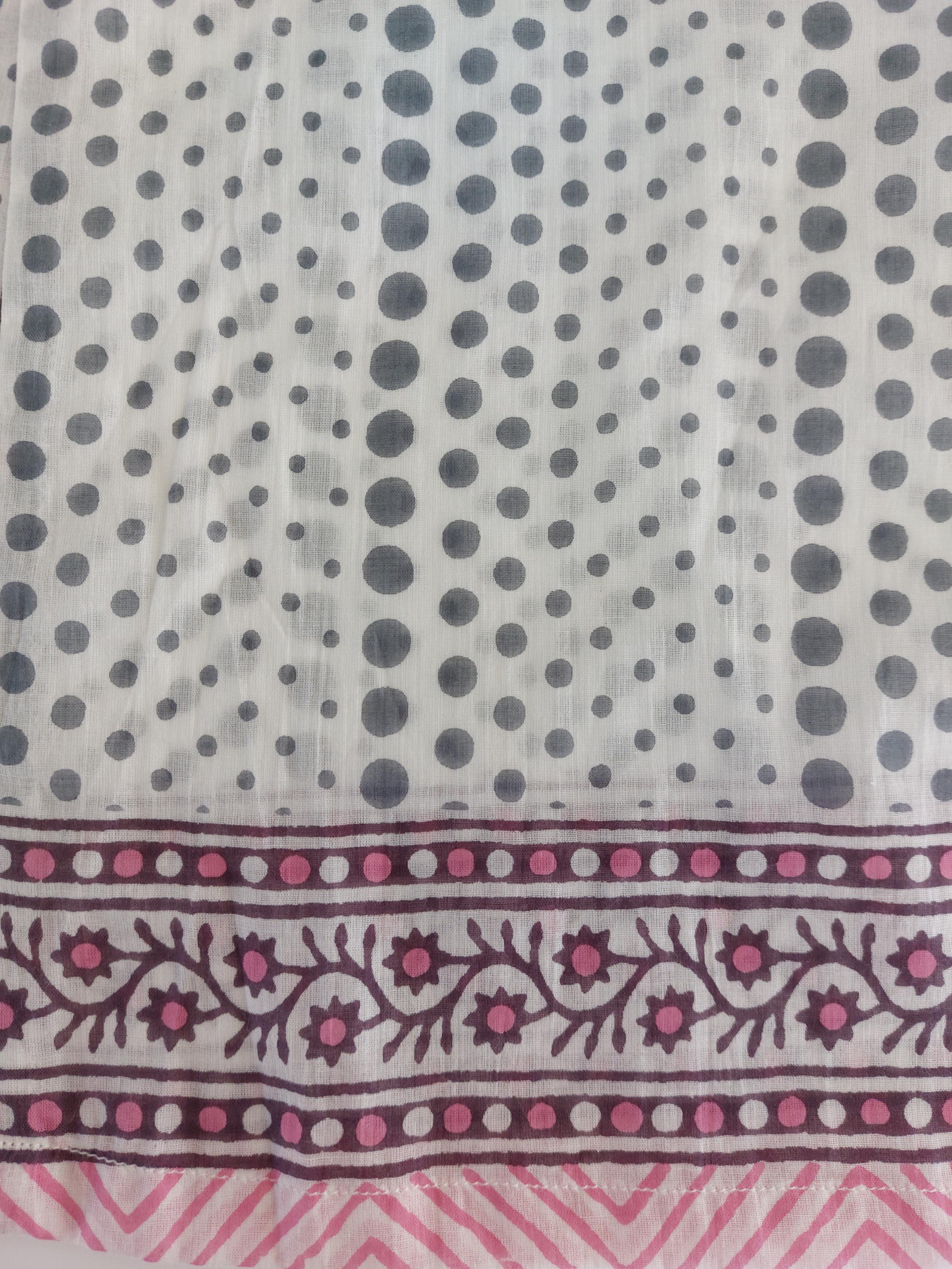 long kaftan in soft cotton, white-grey dots pattern