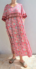 One of a Kind Cotton Dress – Oversized Boheme Summer Dress with Teal Sequin Lace Sleeves