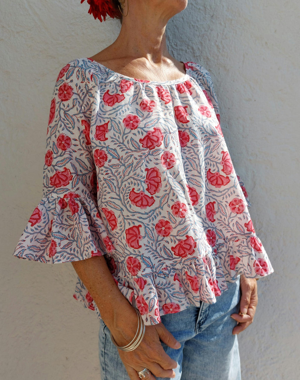 ruffles top in cotton,floral pattern