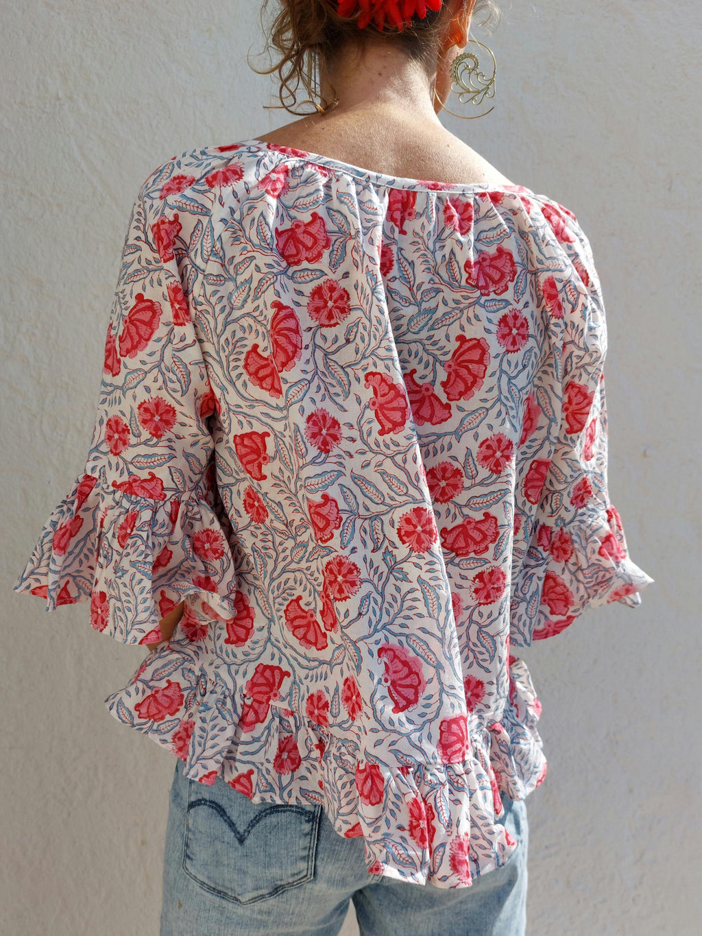 ruffles top in cotton,floral pattern