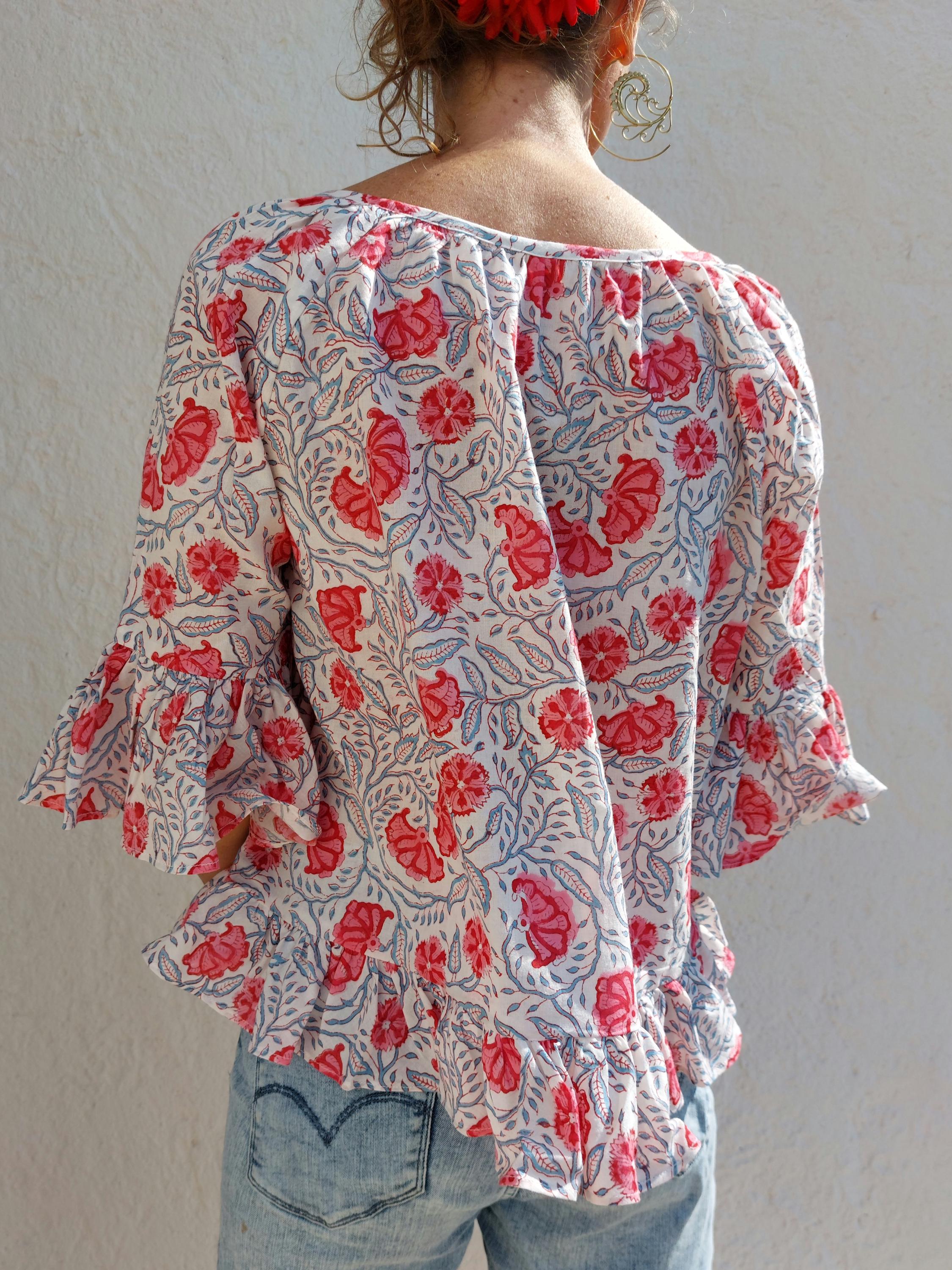 ruffles top in cotton,floral pattern