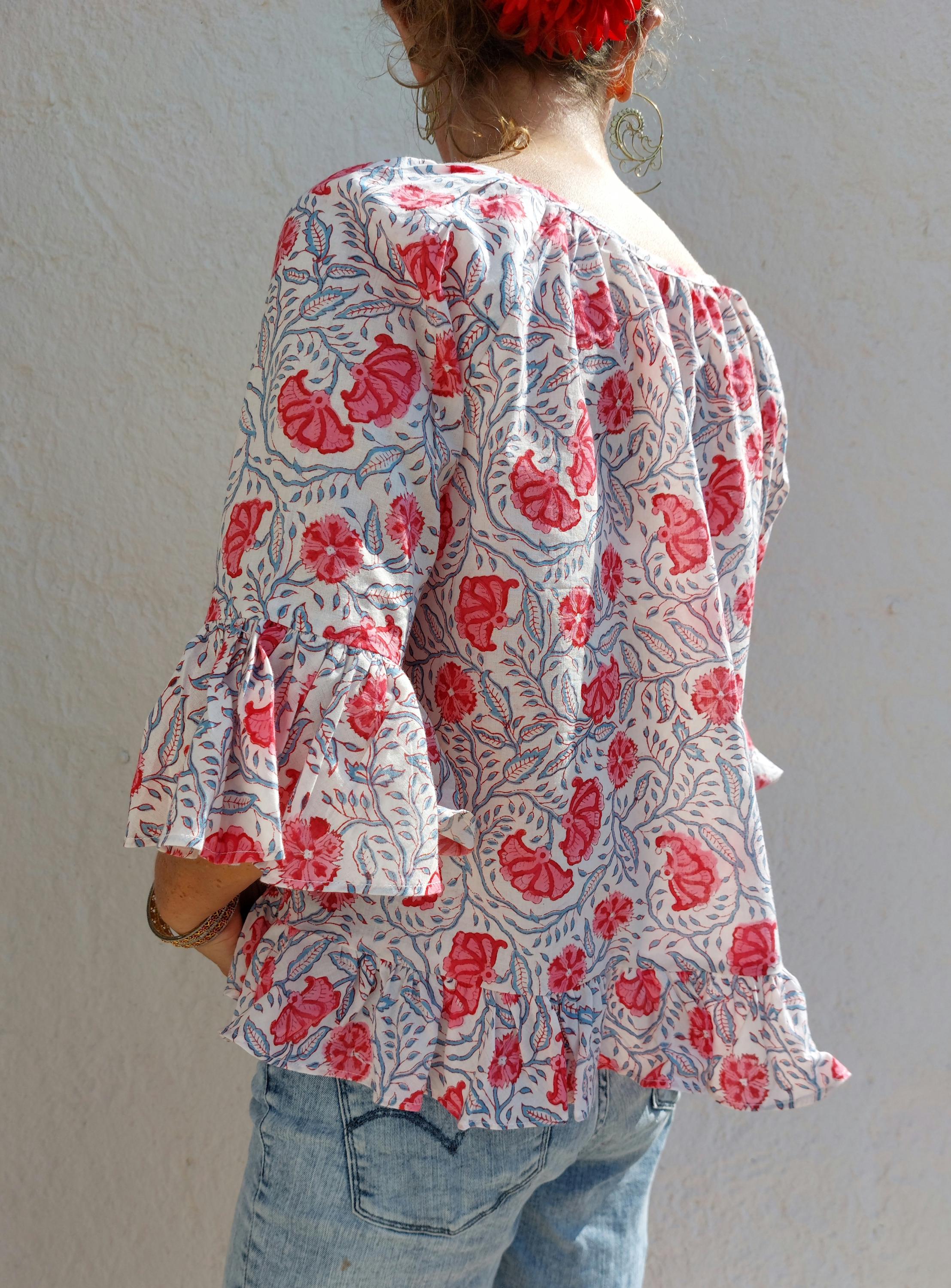 ruffles top in cotton,floral pattern
