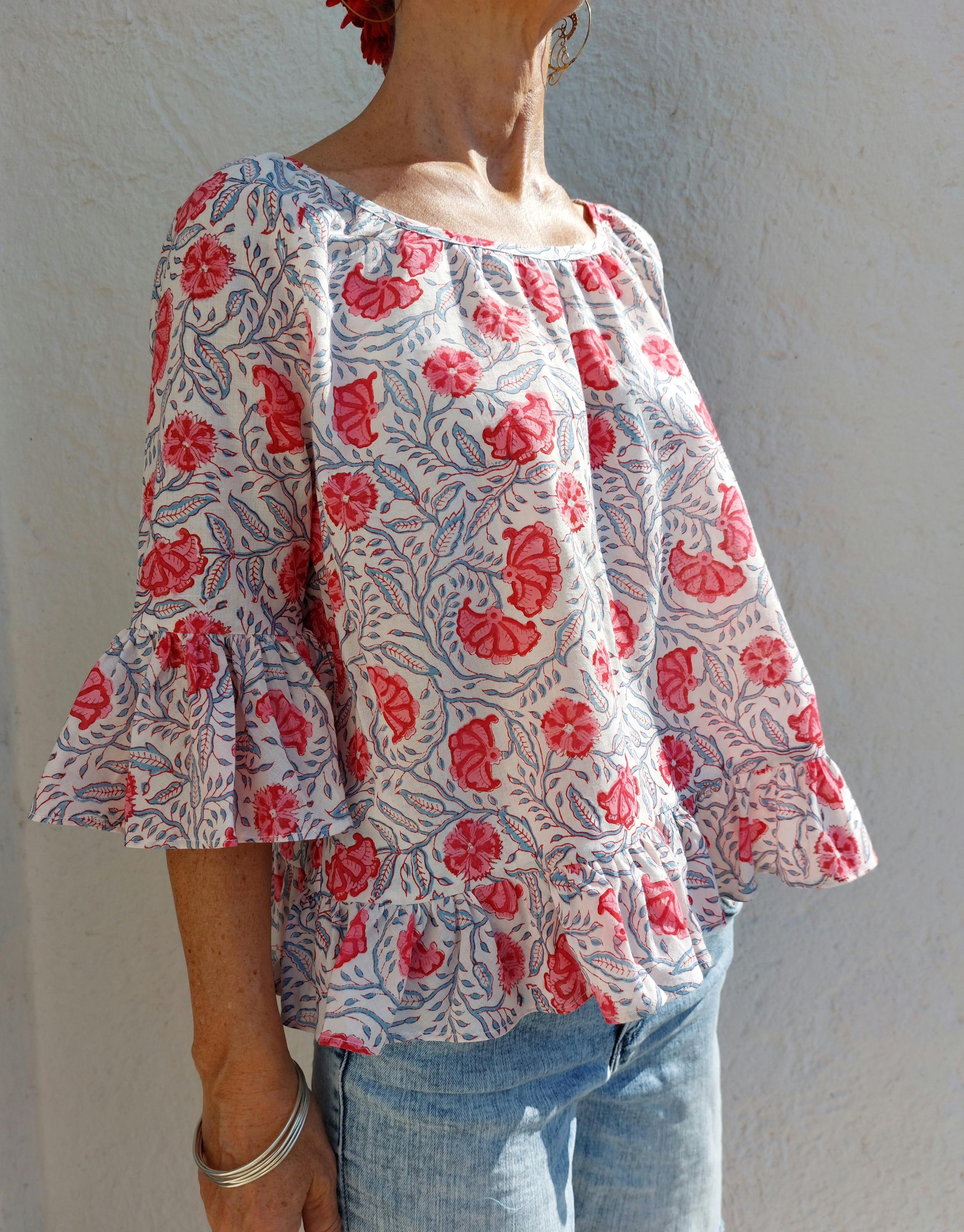 ruffles top in cotton,floral pattern